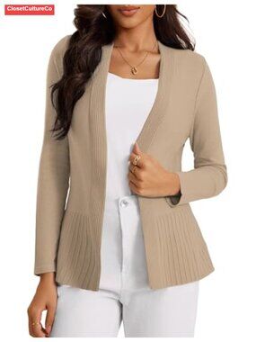 Casual Open Front V-Neck Rib Knit Cardigan Long Sleeve Women Sweater